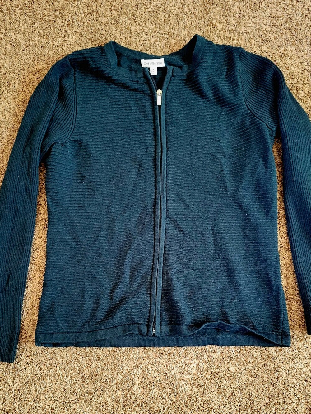 Croft And Borrow Dark Green Ribbed Zip Cardigan